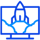 Blue icon of a fast-moving clock, indicating speed, efficiency, or time optimization.